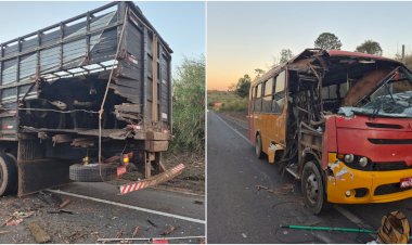 Colisão entre micro-ônibus e caminhão deixa dois feridos em Arceburgo