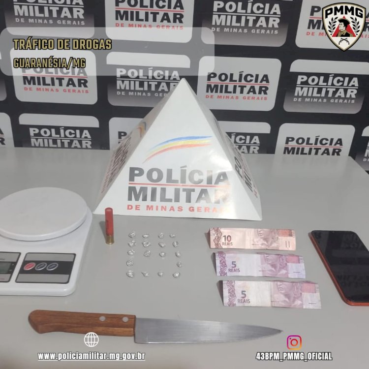Polícia Militar flagra suspeito com crack, arma branca e munição na Vila Lopes, em Guaranésia