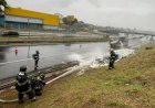 Carga de enxofre altamente tóxica pega fogo em Bauru