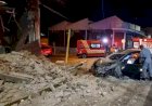 Motorista fica gravemente ferido após carro colidir e destruir fachada de laboratório em Bauru