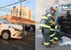 Carro com tia e sobrinha colide com outro veículo e capota em Bauru