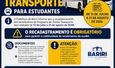 Estudantes de Bariri podem solicitar recadastramento de auxílio-transporte até o final de agosto