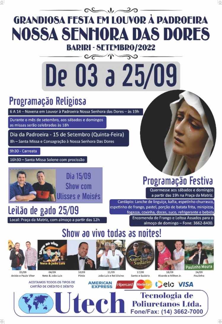 Paróquia Nossa Senhora das Dores apresenta programação da Festa da Padroeira de Bariri