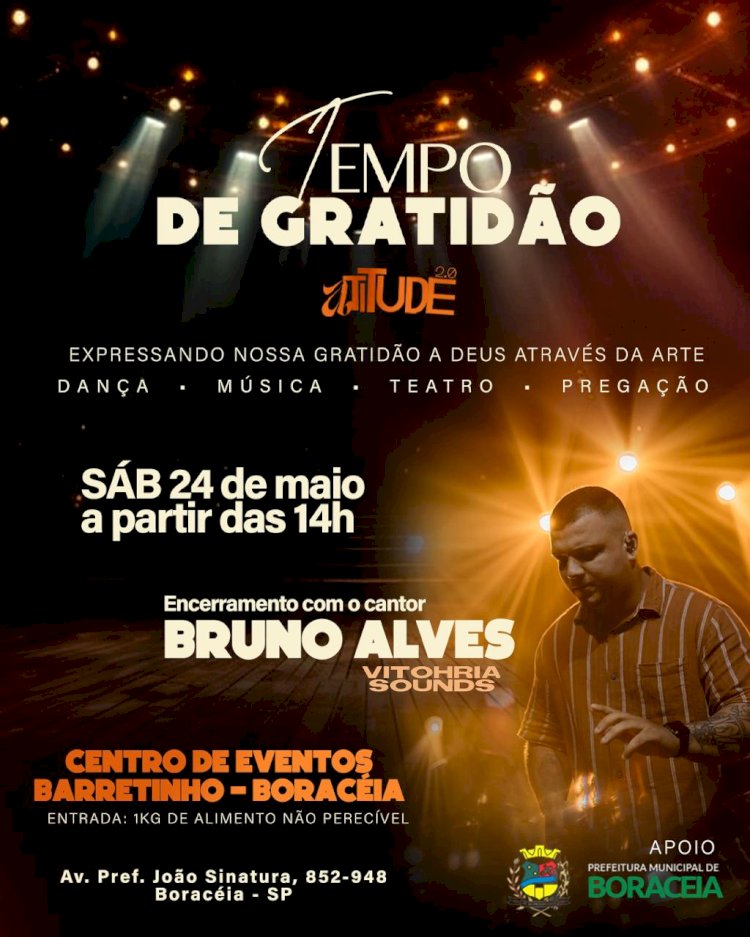 Boraceia: Comunidade evangélica realiza neste sábado o evento “Tempo de Gratidão”, que deve reunir centenas de pessoas