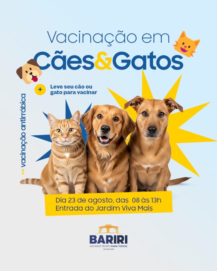 Bariri realiza campanha de vacinação antirrábica para cães e gatos neste sábado
