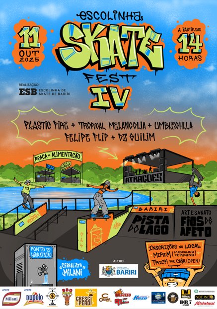 Associação Escolinha de Skate de Bariri promove campeonato “Escolinha Skate Fest IV”, em 11 de outubro