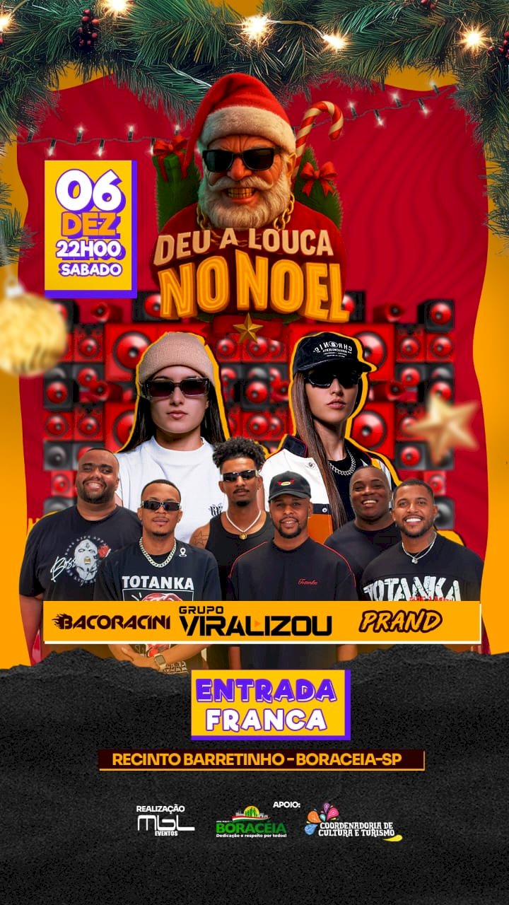 “Deu a Louca no Noel” reúne três atrações musicais neste sábado, com entrada gratuita em Boraceia